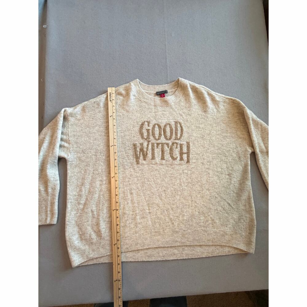ince Camuto Good Witch Sweater XL Beige Metallic Graphic Crewneck Halloween - Picture 7 of 8